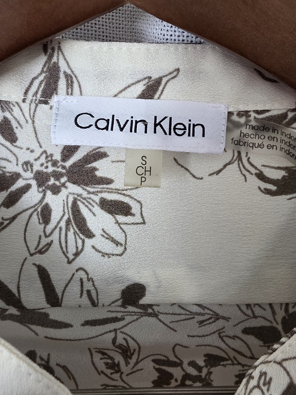 Calvin Klein Cream and Brown Floral Button-Down Blouse - Picture 2 of 5